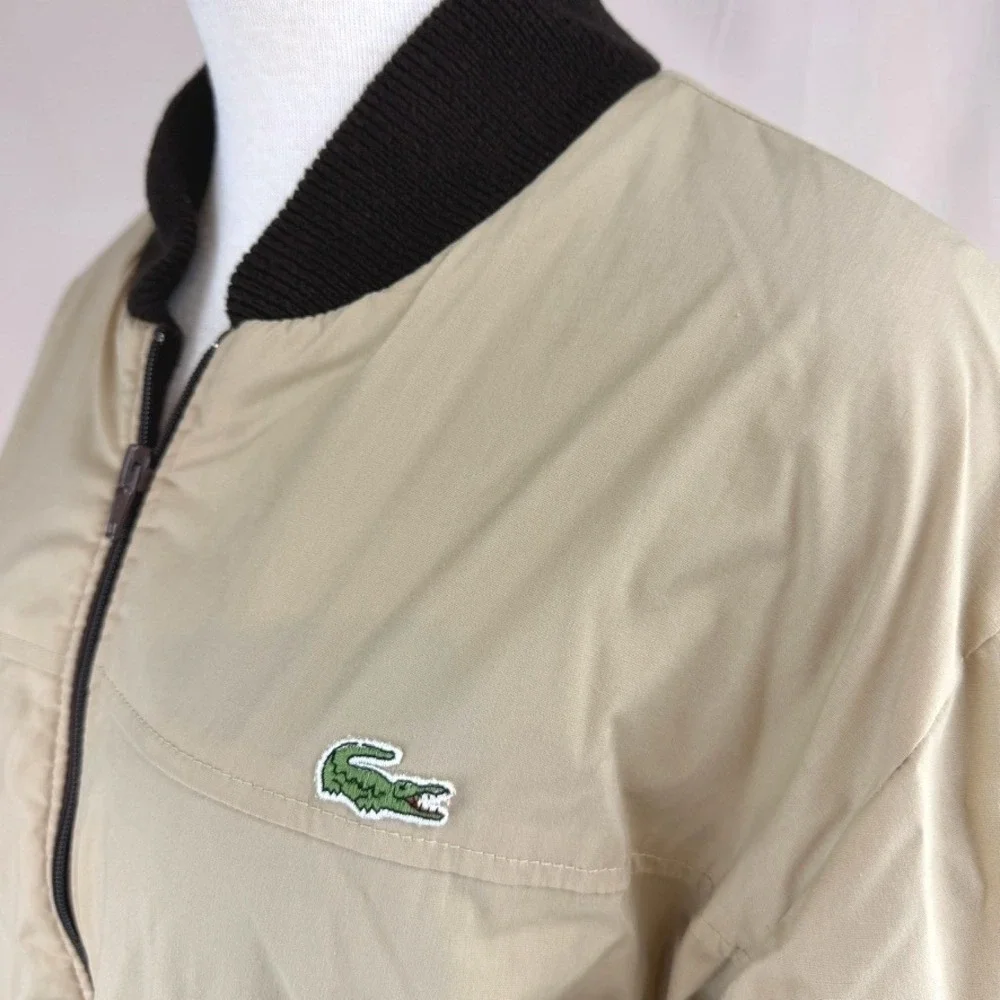 Vintage IZOD LACOSTE Mens (L) Jacket Beige Brown Lined Grandpa Dad Normcore Gorp